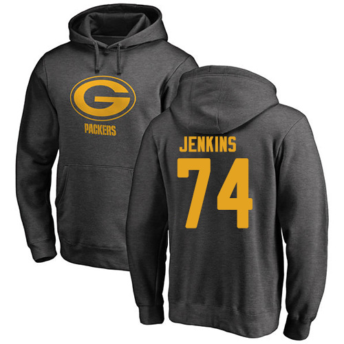 Men Green Bay Packers Ash 74 Jenkins Elgton One Color Nike NFL Pullover Hoodie Sweatshirts